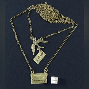 Post Letter Dove Necklace - 31.5”, Pigeon Bird Envelope, Bronze